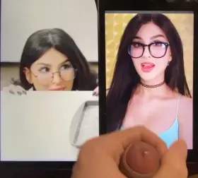 SSSniperwolfs reacts to my cock unloading all over her