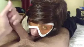 Slutty Overwatch Tracer Cosplay Girl Sucks and Fucks