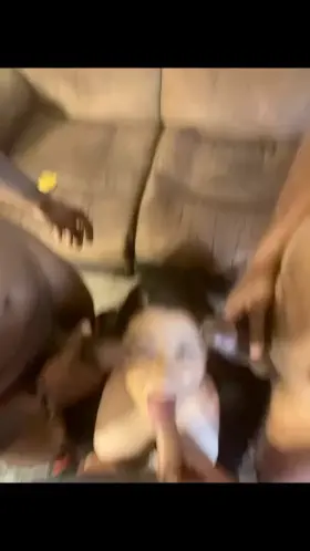 My husband really had to sit back and watch three guys slap their cocks on my face knowing they’d be fucking me raw right after this