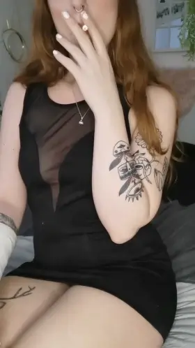 smoking in my little black dress, and nothing else...