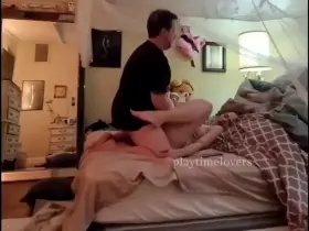 Hard fuck on our bed makes my titties sway