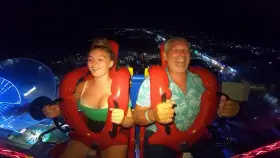 Accidentally flashing hot tits in white bra on slingshot ride