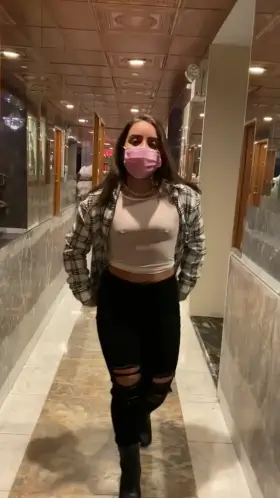 Flashing my tiny Mexicana tits in a busy NYC hotel hallway