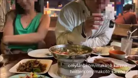 Changing my top while eating in a restaurant together with friends [F]