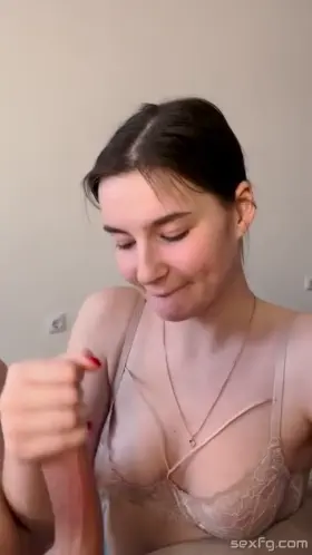 Brunette hottie jerks him off in POV