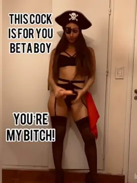 Halloween is here 🎃 and this pirate will train your ass with her dick! Are you scared sissy slut? 😈