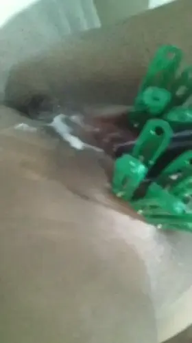 brutally fucked by a hairbrush handle featuring some clamps to make it more sexy ☺️