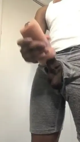 Stroking my big clean dick, Damn that was only the pre cum...