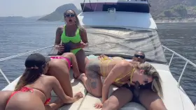 Hot orgy party in one speedboat with my two hot trans friend, one hot girl and one big cock boy.
