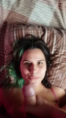 Milf gets her face painted with thick load