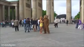 Maria J strips nude in public in Berlin