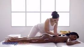 Sofia Lee rubs big naturals on British ebony babe Asia Rae