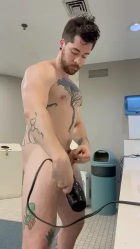 Blowdrying my balls in the locker room