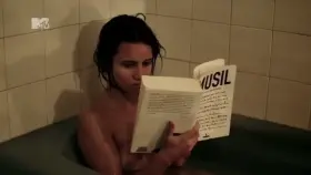 Bianca Comparato (brazilian actress known for Netflix show 3%) looking at her nude body in series A Menina sem Qualidades (2013)