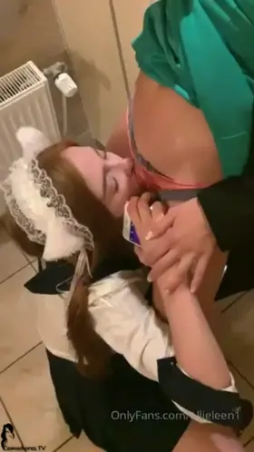 Lesbian orgy in a public toilet