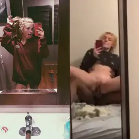 White slut films herself taking black cock