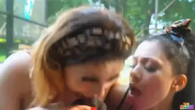 Two baddies sucking dick in the pool