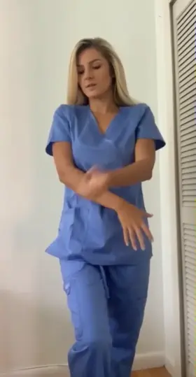 Caressing her fit body