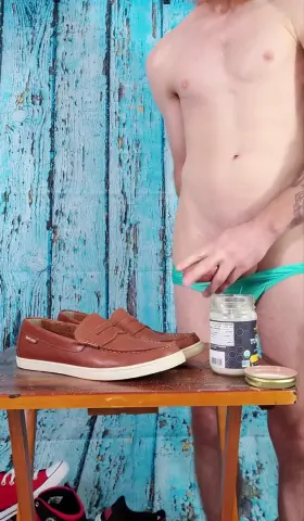 Oh no! I came all over my shoes trying to moisturize my cock! It felt too good.