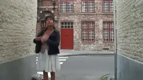 MILF flashing on the busy streets of Bruges
