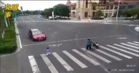 Kid runs into crosswalk and hit by speeding car.