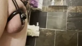 Pissing in extreme chastity.