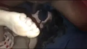 Horny wife takes our two BBCs while blindfolded and handcuffed [OC]