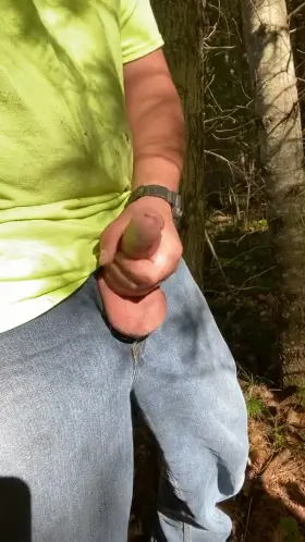 Marking my territory with a thick load in the woods