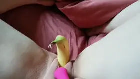 Kayla with her toy and banana