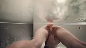 Her sweet ass shower routine from two different angles.