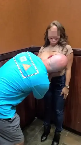 Happy hour, hotel stranger gets a taste of MILF titties in the elevator