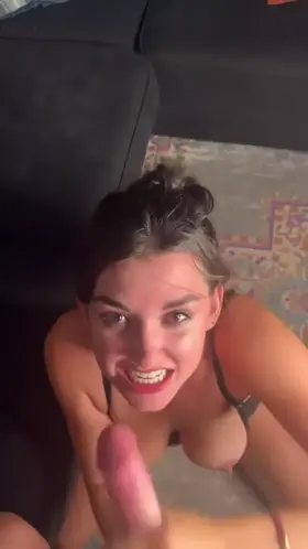 She looks so happy finishing the job