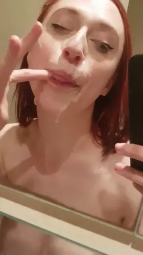 Just eating some cum off my face in the bathroom.. normal day for me 💦😈
