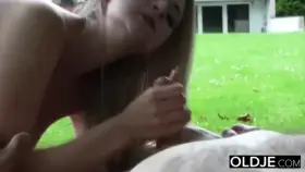 18 Years Old Blonde Teen Rides a Homeless Old Man to Cheer Him Up