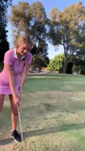 Blonde teen goes golfing with stepdad