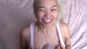 Blonde Asian Not Expecting a Facial