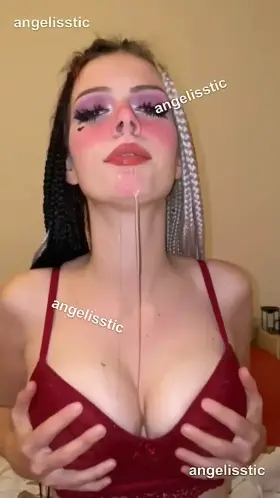 [gif] dumb little drool baby watering her titties