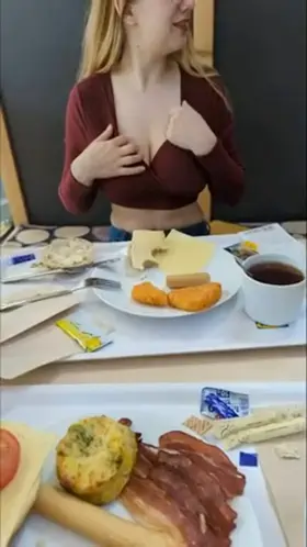 Big tits in the breakfast