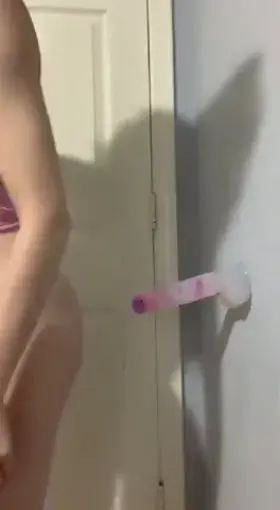 Standing split dildo fuck