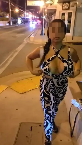 Areolas out on the sidewalk...Oops
