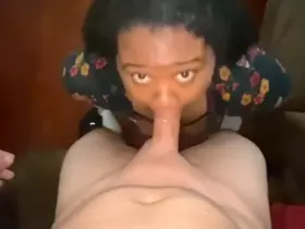 Submissive Chubby Ebony Gets a Big Facial From A White Cock