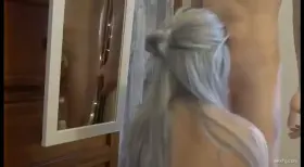 Chick With Gray Hair Is Sucking Cock on The Floor