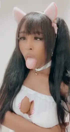 Would you rather have your dumb kitten drool over your cock or her tits? (´ω`)