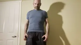 Daddy’s back from the gym, but he still needs that last workout.