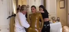 So hard watching Kim trying to squeeze her fat ass into latex bodysuit need a bud to help me finish to it