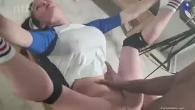 Busty white babe exercises with bbc and gets massive creampie