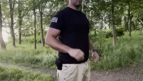 Naked swinging on a public footpath (m)