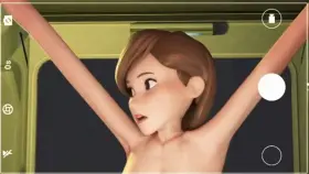 Riding on huge dildo