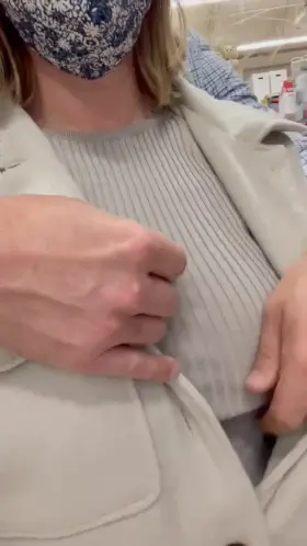 Hubby dared me to let him pull out my breasts at the hardware store! [f]