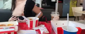 Flashing my tiny asian boobs and pussy in a KFC Restaurant.